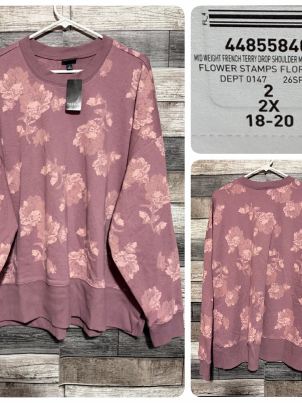 Torrid Mid Weight French Terry Drop Shoulder Floral Sweatshirt Women’s 2X Pink